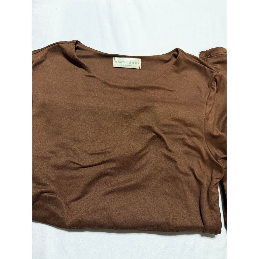 Frankee & Skylarr Brown Stretch Long Sleeve Fitted Top Small Scoop Neck - Picture 4 of 6